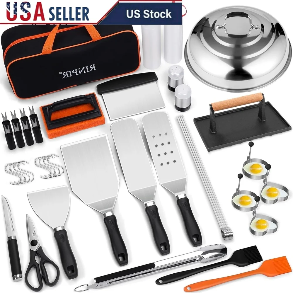 

42pcs Heavy Duty Griddle Accessories Set Stainless Steel Spatulas Burger Press Melting Dome Tongs Outdoor Cooking BBQ