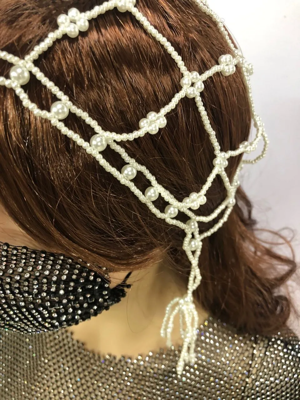 Luxury Pearl Headband Handmade Woven Pearl Hollow Out Scarf Headpiece Vintage Women Wedding Pearl Headpiece Hair Accessories