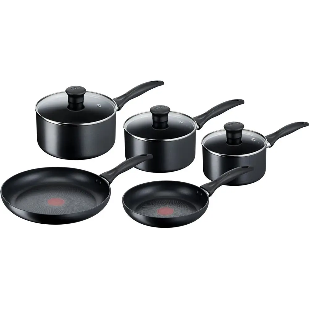 

5-Piece Non-Stick Cookware Set with Glass Lids, 16/18/20cm Saute Pans + 22/26cm Frying Pans, Induction Compatible, Black