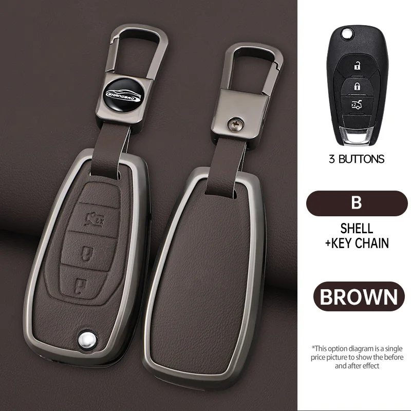 Custodia per chiave remota per auto in lega di zinco + pelle per Chevrolet Cruze Cross Cobalt Captiva Spark Sonic Aveo Tracker Onix RS Malibu
