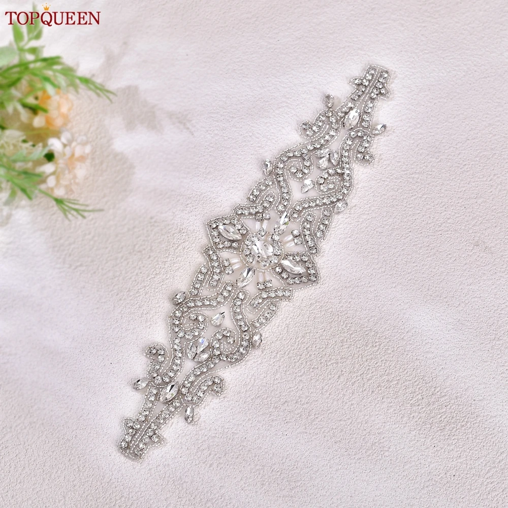 TOPQUEEN Cintura da sposa Argento Strass Appliques per abiti Cintura da sposa Abito da sposa Cintura da donna lucida Cintura araba S26