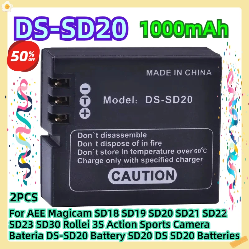 

For AEE Magicam SD18 SD19 SD20 SD21 SD22 SD23 SD30 Rollei 3S Action Sports Camera Bateria DS-SD20 Battery SD20 DS SD20 Batteries