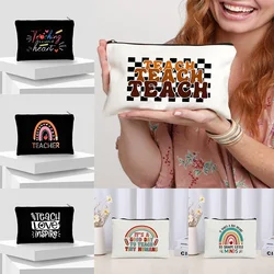 Teacher's Pattern Printed Makeup Bag Returns School Best Gift Teachers Student Pencil Eraser Learning Bag Women's Travel Handbag