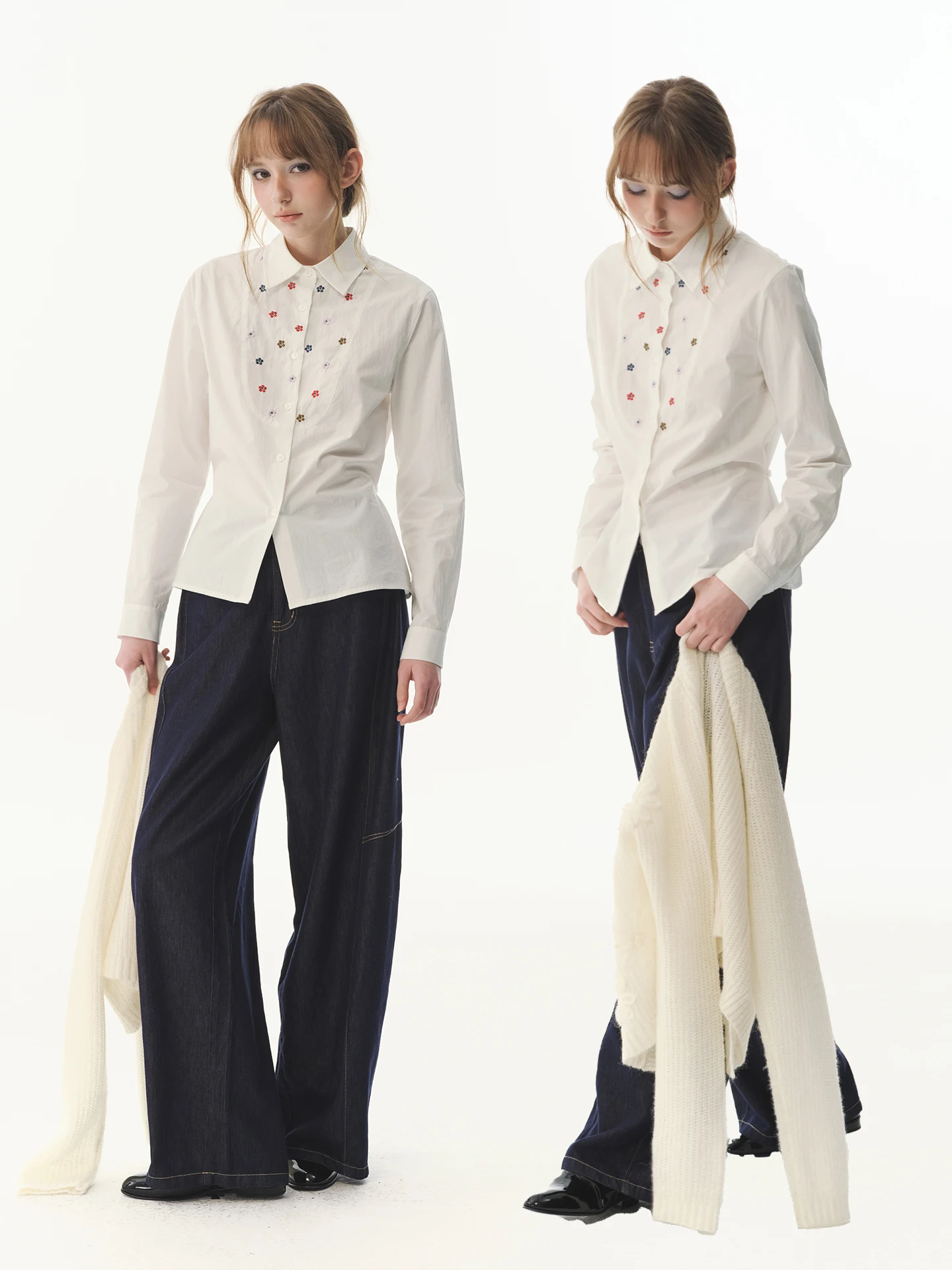 

Женская рубашка UNRETRO из чистого хлопка с длинным рукавом, вышивкой и цветочным принтом, приталенного кроя, повседневная, на пуговицах, для многослойных образов