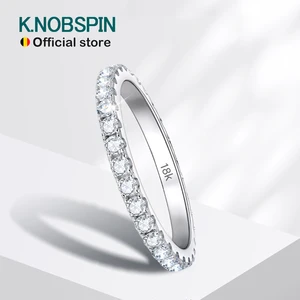 KNOBSPIN Cincin Moissanite Warna D 925 Sterling Sliver Solid 18k Emas Putih Cincin Pertunangan Pernikahan Pita Keabadian untuk Wanita 8 cincin emas 18k penjualan terbaik - №