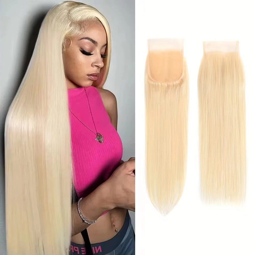 

180% Density 4x4 Blonde Straight with Closure 13x4 Brazillian Human Hair Lace Frontal Closure Transparent Pre Plucked