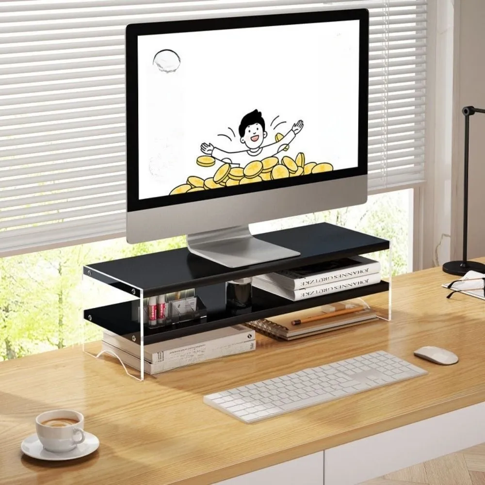 single-double-layers-acrylic-floating-computer-stand-clear-foot-protect-neck-desktop-laptop-riser-space-saving