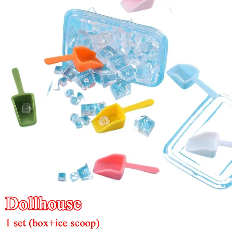 1 Set Accessori per bambole 1/6 Casa delle bambole in miniatura Gioco di cibo Decorazione Mini scatola per la produzione di ghiaccio Scatola per la conservazione del ghiaccio con modello di pala per il ghiaccio