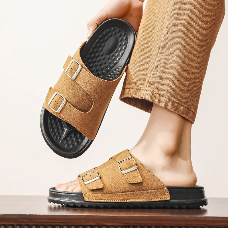 

Adjustable Double Buckle Casual Slippers, Fashion Classic Design, Breathable Lightweight, Universal Daily Leisure Footwear