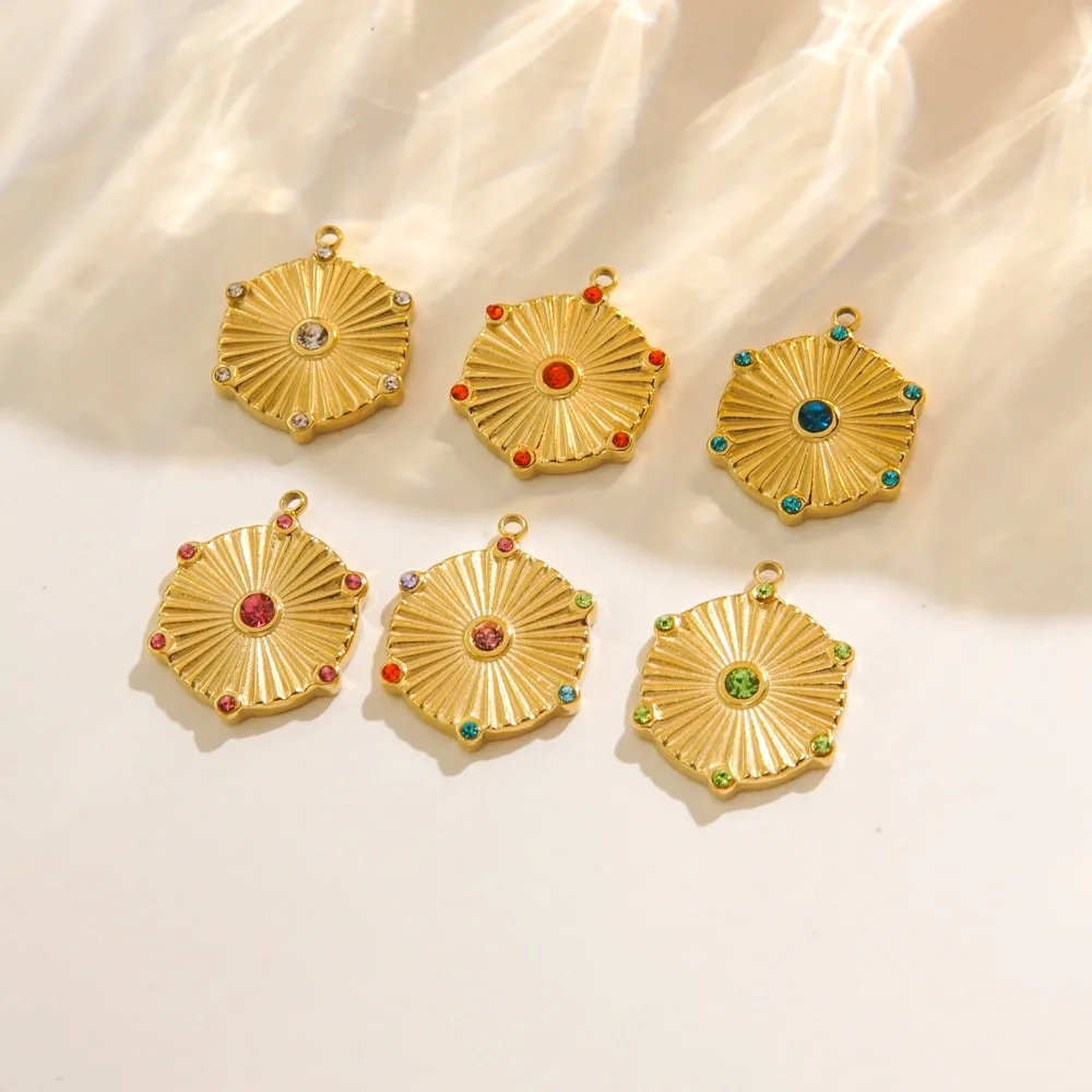 

5Pcs Stainless Steel Multicolour Zircon Hexagonal Line Badge Style Charms Pendant Fine Polishing DIY Jewelry Accessories