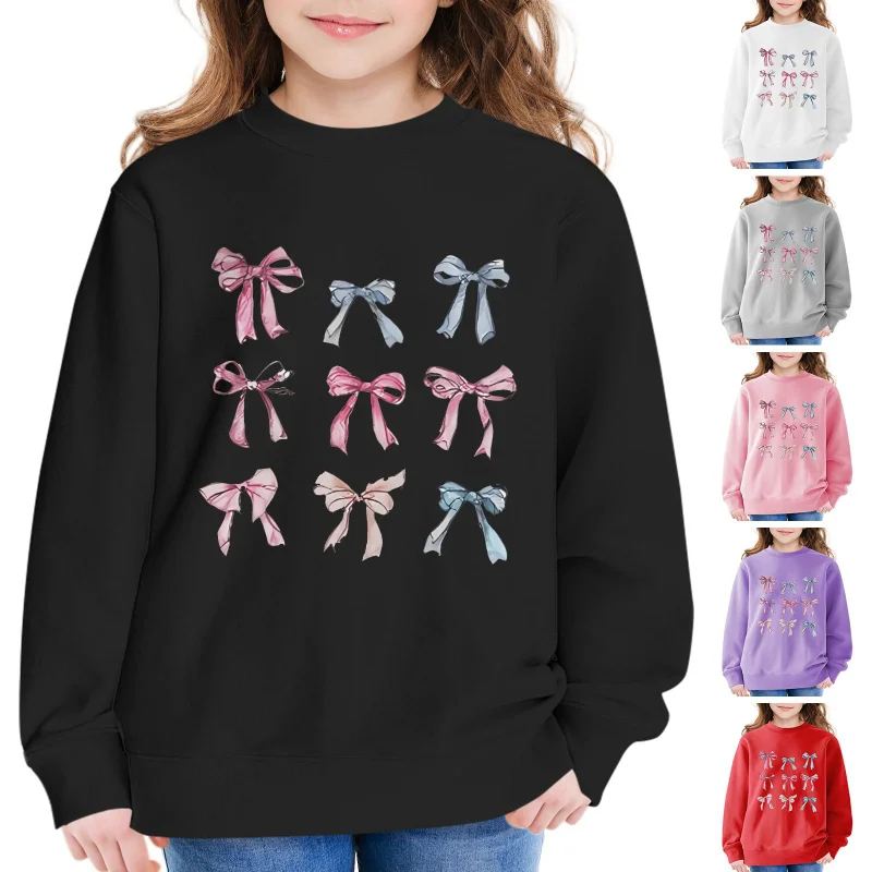 

Толстовки с длинными рукавами и круглым вырезом для мальчиков, девочек и детей осенью и зимой, модные ветрозащитные с бантом с мультяшным принтом