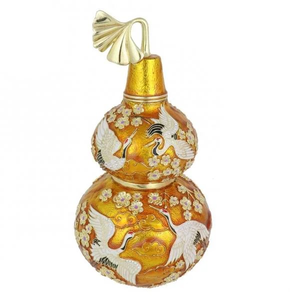 14.8 cm size engraved metal feng shui red and yellow five willows and happy crane, longevity and disease-free ginkgo ornament