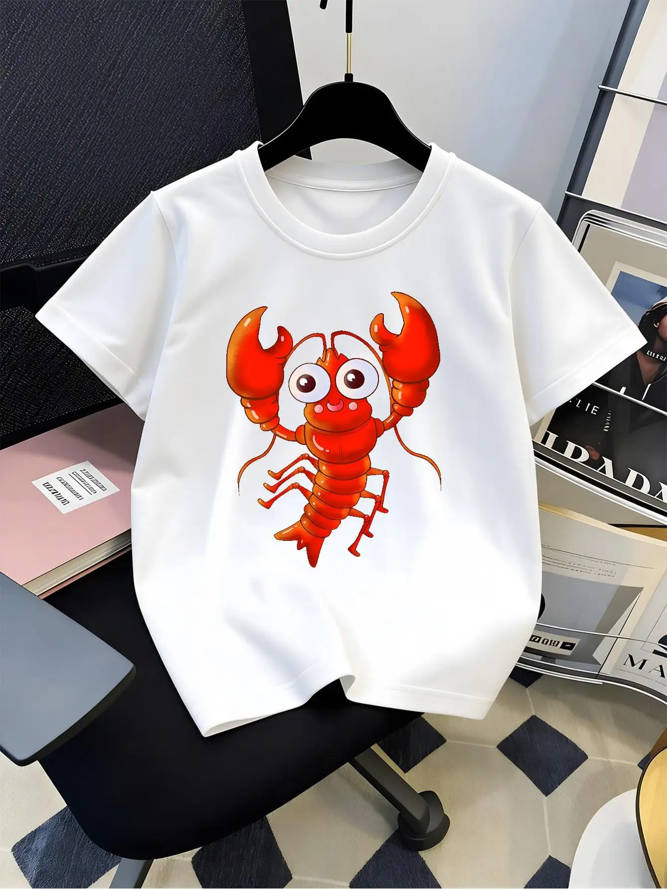 Kids Cute Red Lobster Cartoon Graphic Tee Boys Girls Family Matching Short Sleeve Lovely Sea Creature Casual Everyday T Shirt