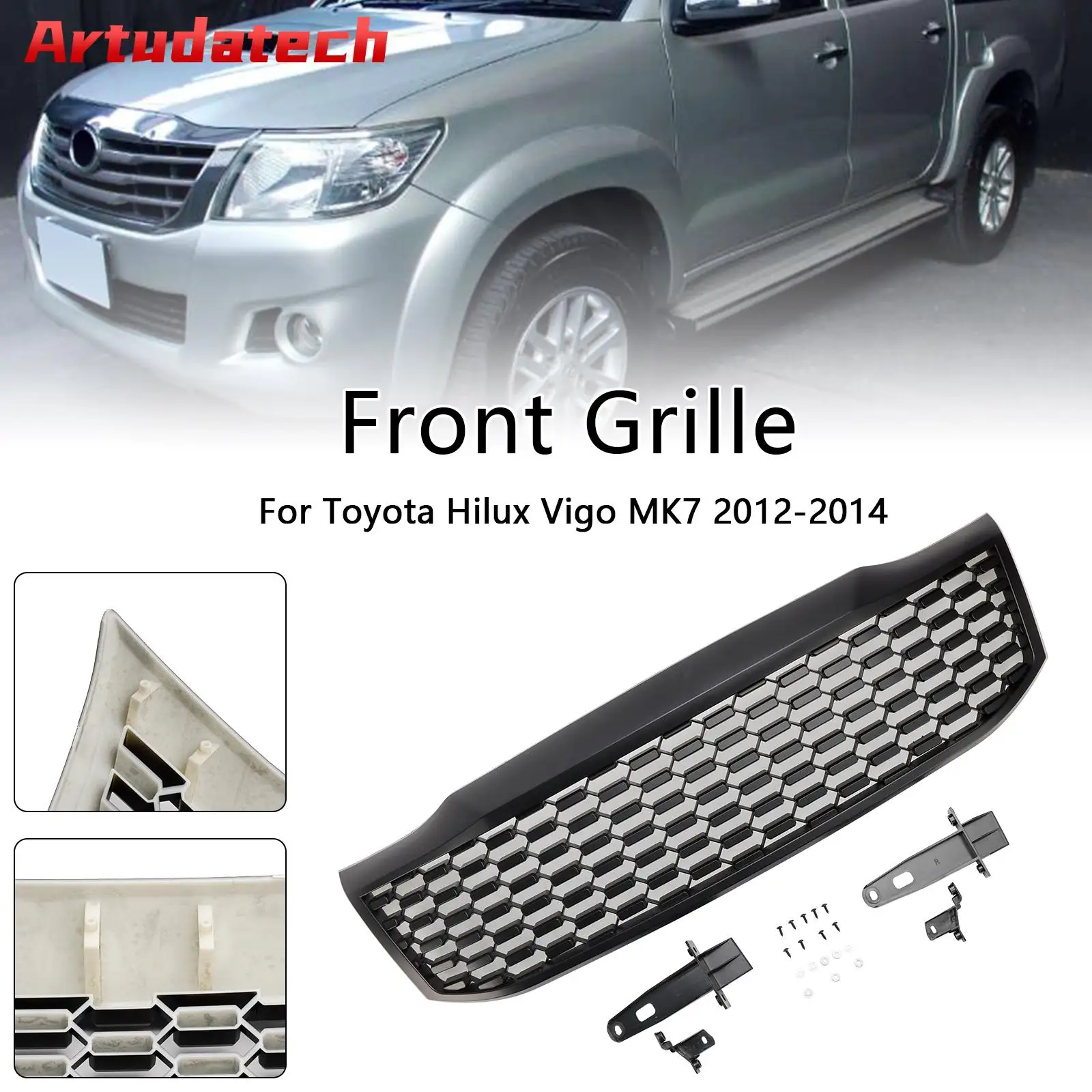 

Artudatech Matt Black Front Bumper Grill Grille Fit Toyota Hilux Vigo MK7 2012 2013 2014
