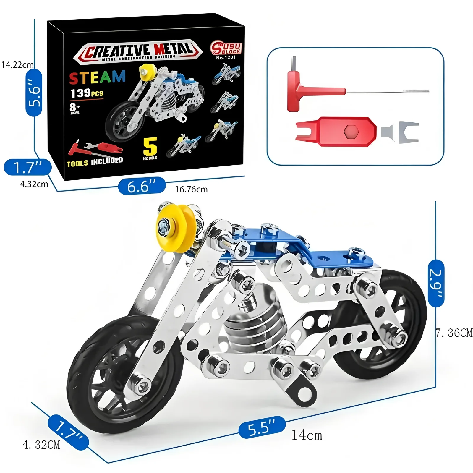 Erector Set motorfiets stuurpen bouwspeelgoed voor kinderen Metalen bouwconstructiemodel Kit 5-variabele multi-vormige motor