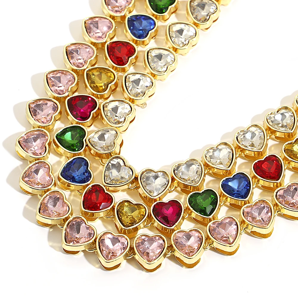Luxus Bunte Glänzende Kubische Herzförmige Hochzeit Halskette Für Frauen Neue Mode Liebe Aussage Dicke Kette Party Schmuck Geschenke – Detail 4