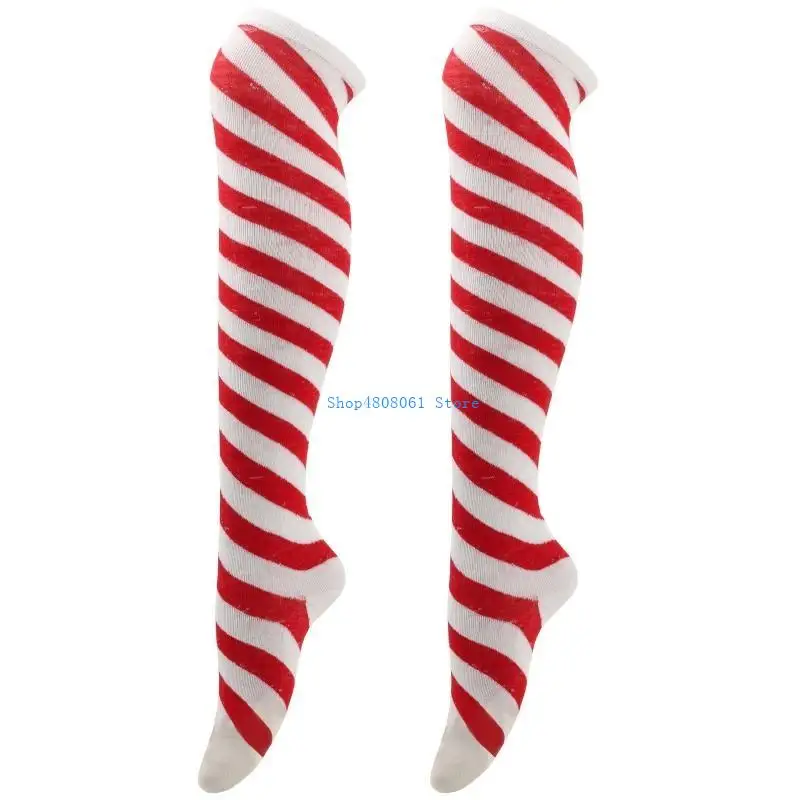 T3LC Christmas Halloween Stockings Striped Over Knee Socks for Cosplay Party Costume