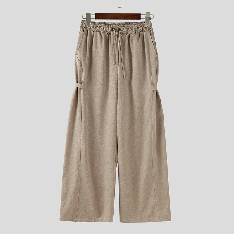 

INCERUN мужские брюки однотонные джоггеры на шнурке свободные повседневные широкие брюки мужская уличная одежда модные мужские брюки для отдыха S-5XL