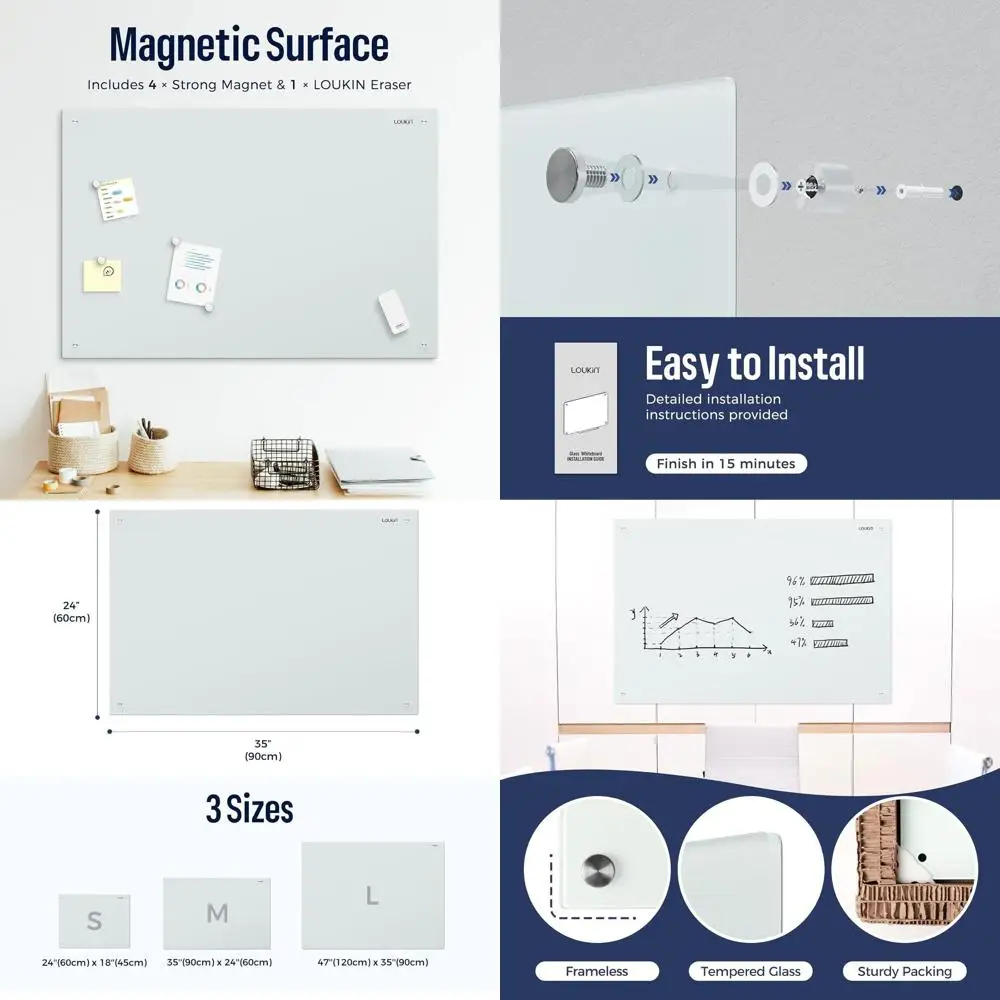 سبورة بيضاء زجاجية مغناطيسية مثبتة على الحائط مقاس 24 × 36 بوصة مع ملحقات للمكتب/المدرسة #1