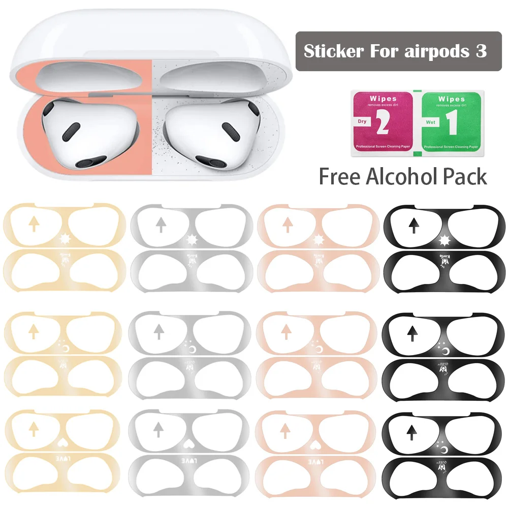 Dust Guard Metal Sticker Protection Film Dust-Proof Ultra Slim Inner Cover Pattern Case Anti-Scratches Cover for AirPods 3 Box