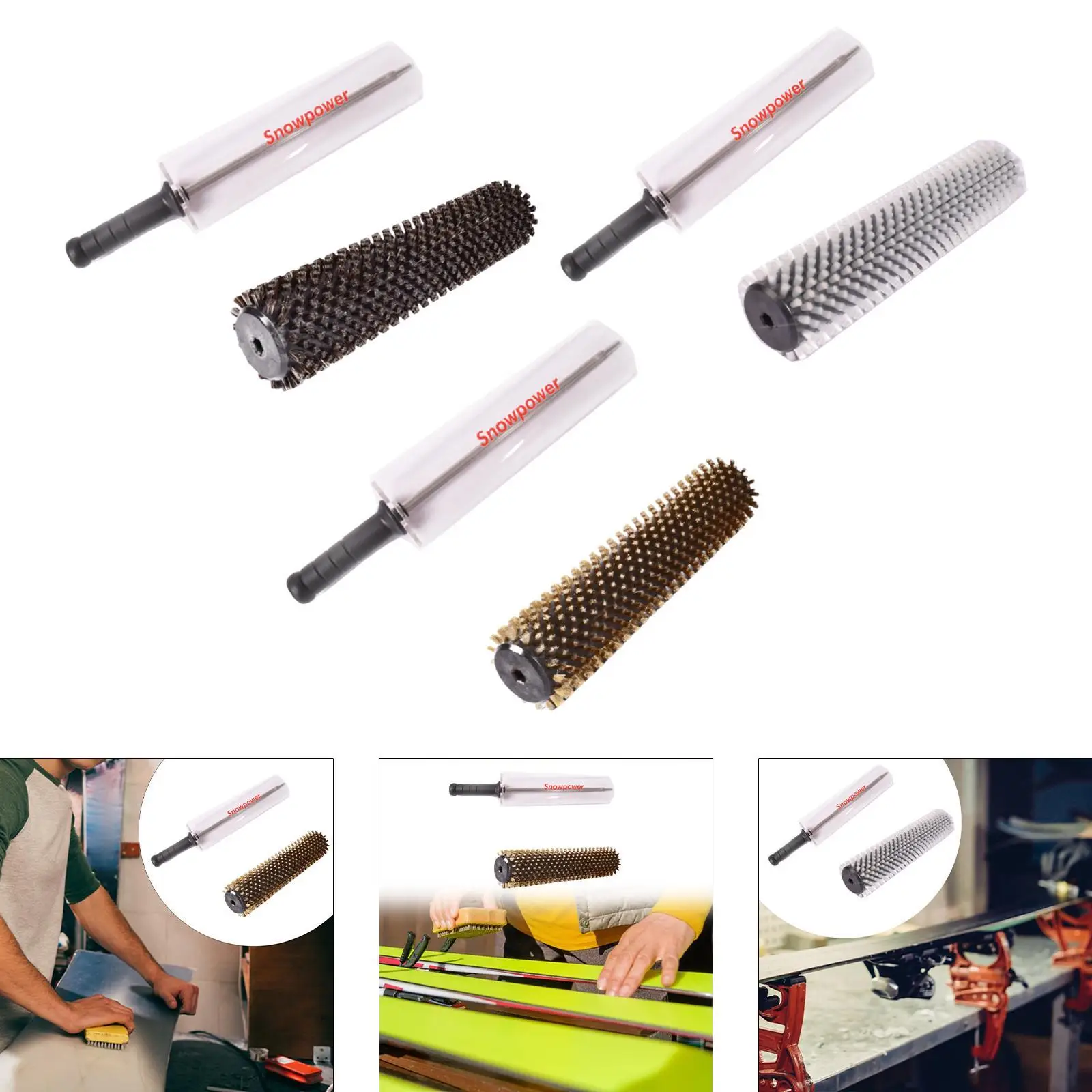 Ski Brush Set Roller Brush Good Grip Control Nonslip Handle Transparent Cover Brush Hood Rotating Brush Snowboard Waxing Brush