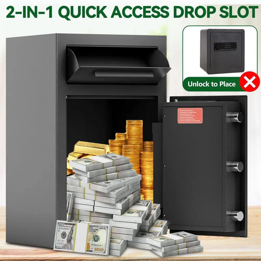 Front Drop Slot Lock Box with Digital Combination and Anti-Fishing, Security Money Safe for Cash Slips Expense Business Office