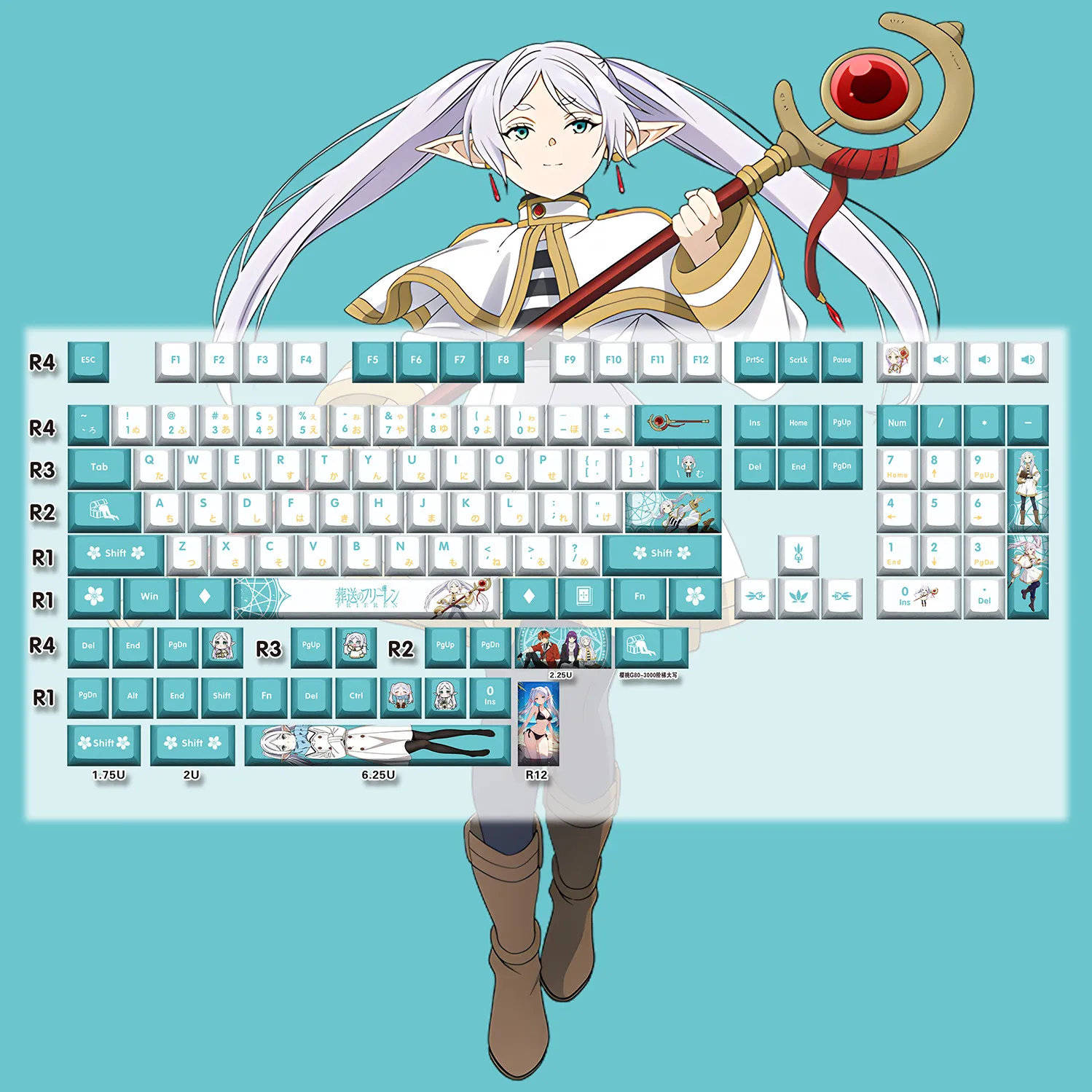 132 Keys Frieren Keycapsフリーレン Anime Key Cap Frieren: Beyond Journey's End Key Cap Cherry PBT Keycap for Made68 Mad68 Wooting 60