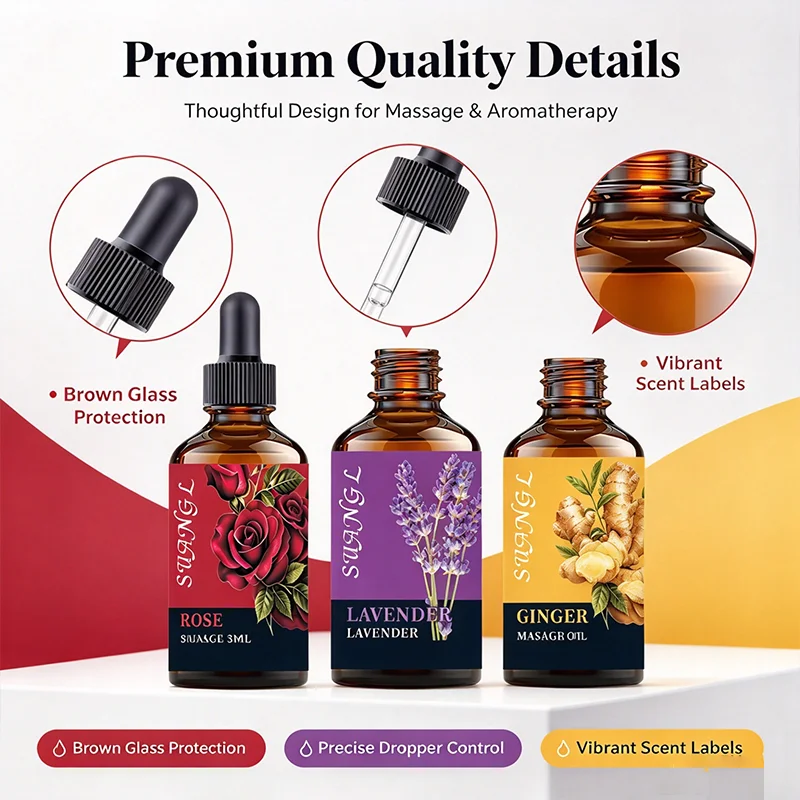 Lavender Rose Ginger Essential Oil Relief Stress Improve Sleep Spa Moisturizing Comfortable Calming Nourishing Massage Essence