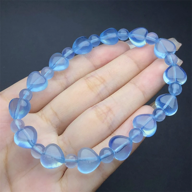 Natural Aquamarine Heart Bracelet Women Beautiful Colorful Crystal Energy Healing Fashion Gemstone Jewelry 1PCS