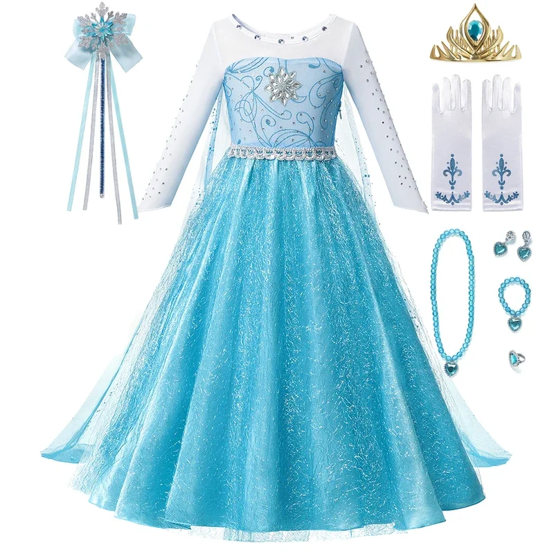 Kids Princess Costume Frozen Elsa Anna Party Carnival Rapunzel Peach Dress Up Girs Birthday Cosplay Mermaid Cinderella Vestidos