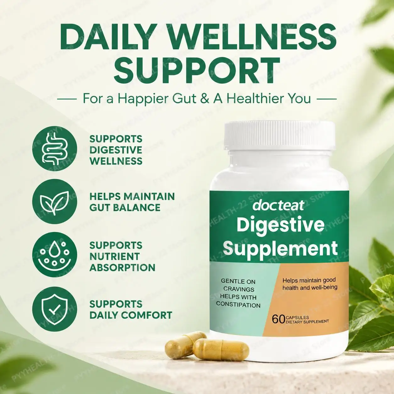 Digestive Supplement Capsules, Berberine Resveratrol Quercetin Blend with D Magnesium Zinc, Support Gut Balance, 60 Capsules