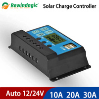 12V 24V Solar MPPT 10A 20A 30A Charge Controller Dual USB LCD Display Solar Cell Panel Charger Regulator with Load