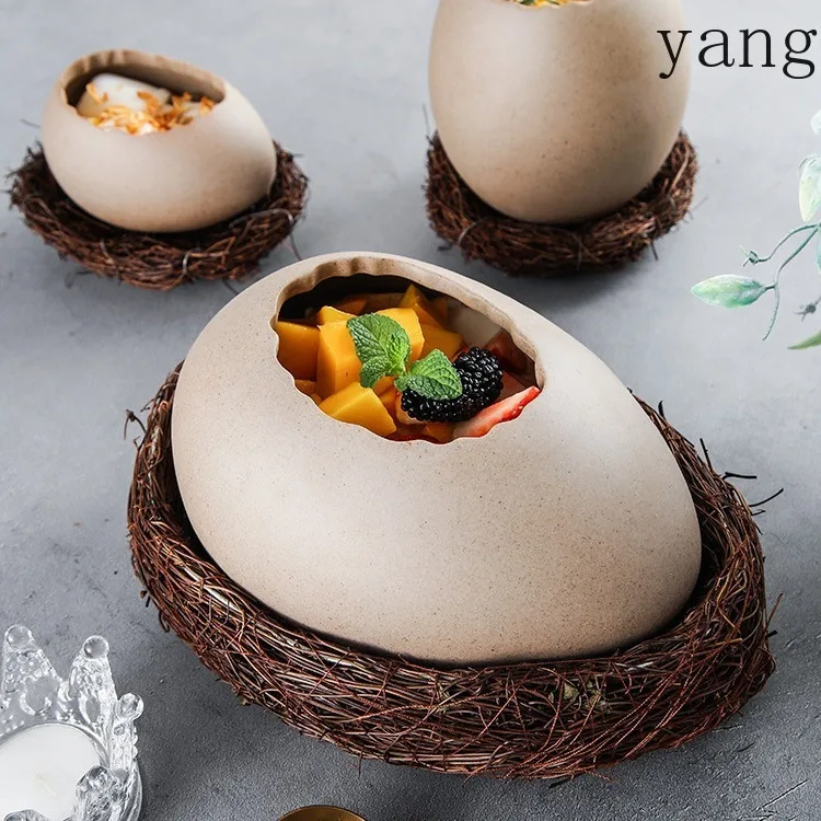 LMM creative bird's nest decoration dessert bowl egg shell ostrich egg shape ceramic bowl