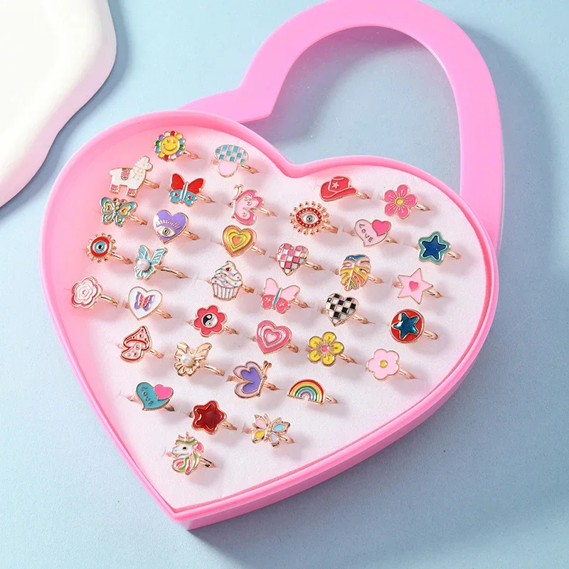 36 قطعة من حلقات التظاهر القابلة للتعديل للفتيات، ألعاب مكياج للأطفال، خواتم مجوهرات كرتونية مصنوعة من خليط معدني، هدايا عيد ميلاد للفتيات #2