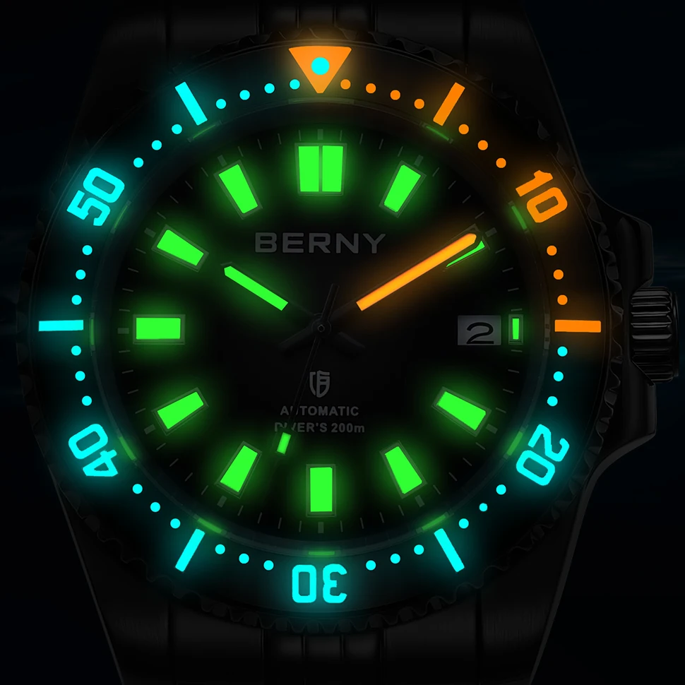 BERNY 20ATM Men\'s Diving Watch Automatic BERNY NH35 Super Luminous Sapphire Men Sport Mechanical Automatic Self-Wind Wristwatch