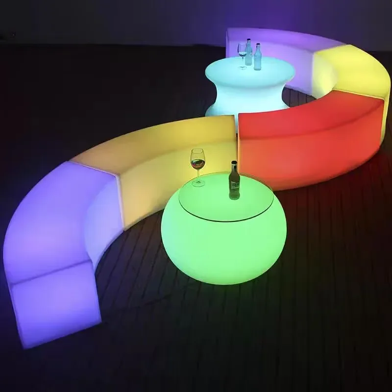 Creative 16 Colors Changing Led Lighting Curved Bar Stools Outdoor Plastic Patio Benches Rechargeable  Nightclub Dining Chairs