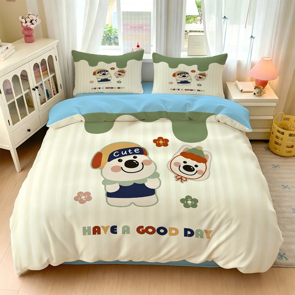 3/4Pc Digital Print Ultra-Soft Home Bedding Set Four-Piece Combination Set Cartoon Cute Puppy Pattern Comfortable Breathable Bedding Set Home Bedding Single Duvet Cover Three-Piece Set Dormitory Bedding Suitable for All Seasons Duvet Cover + Pillowcase + Bed Sheet Does Not Include Pillow Core or Quilt Core
