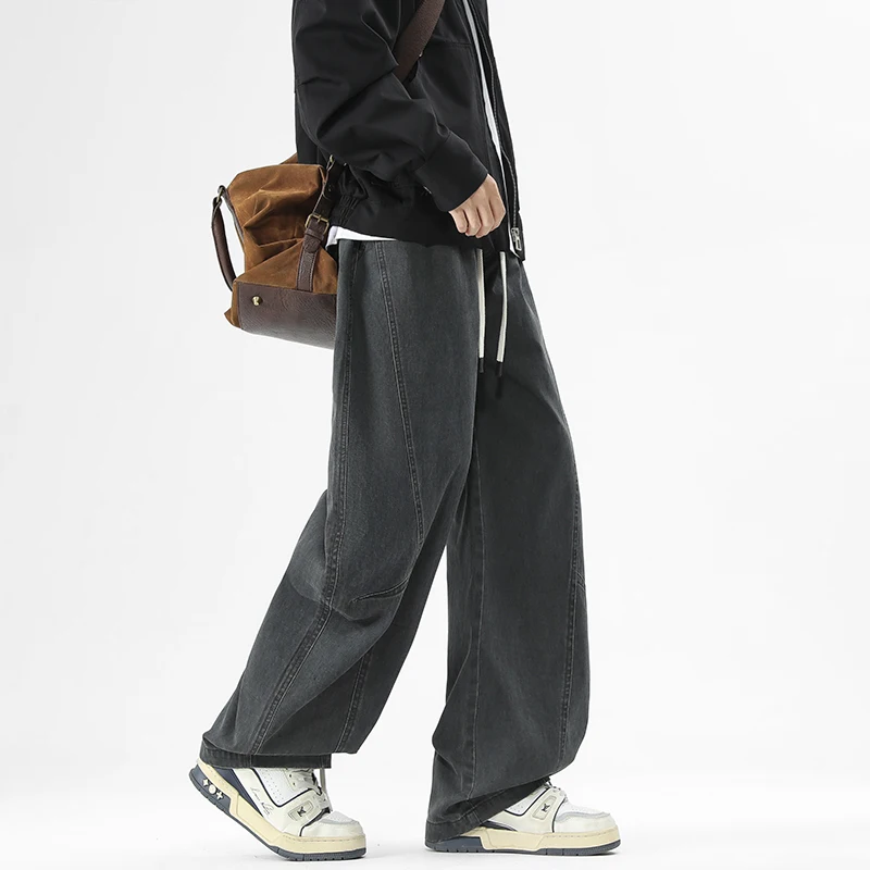 【Mirrordust】Pantalones informales elásticos americanos de calle alta, pantalones de pierna ancha rectos sueltos de estilo japonés y coreano para hombres