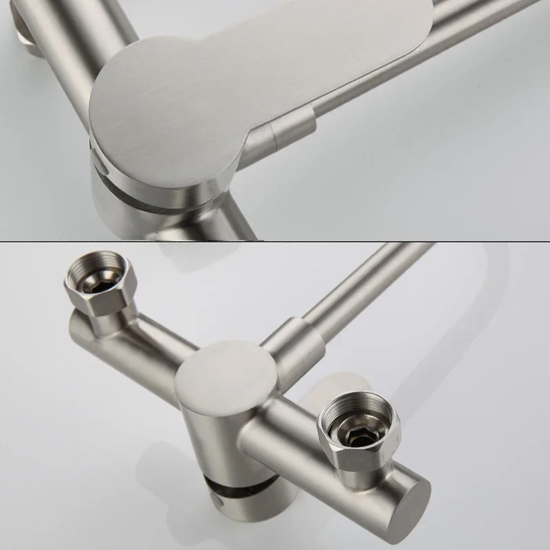 304 صنبور المطبخ الفولاذ المقاوم للصدأ ثقب مزدوج الحائط صنبور حوض خلاط الباردة الساخنة صنبور المطبخ 2 طرق 360 دوران البخاخ الصنابير #4