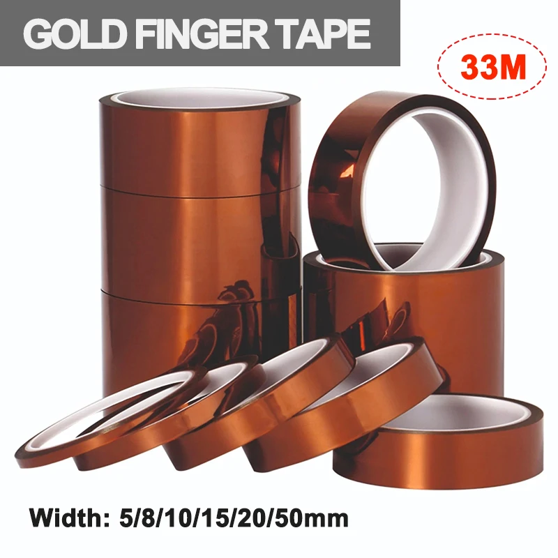 5-50MM Gold Finger Tape High Temperature Heat BGA Tape Polyimide Adhesive Insulating Tape 33M No Residue for Masking Soldering