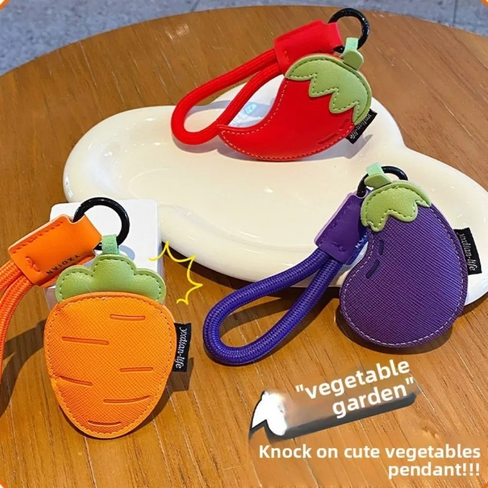 

Funny Cartoon Vegetable Keychain Carrot Eggplant PU Leather Bag Pendant Braided Rope Bag Charms Car Keyring Students