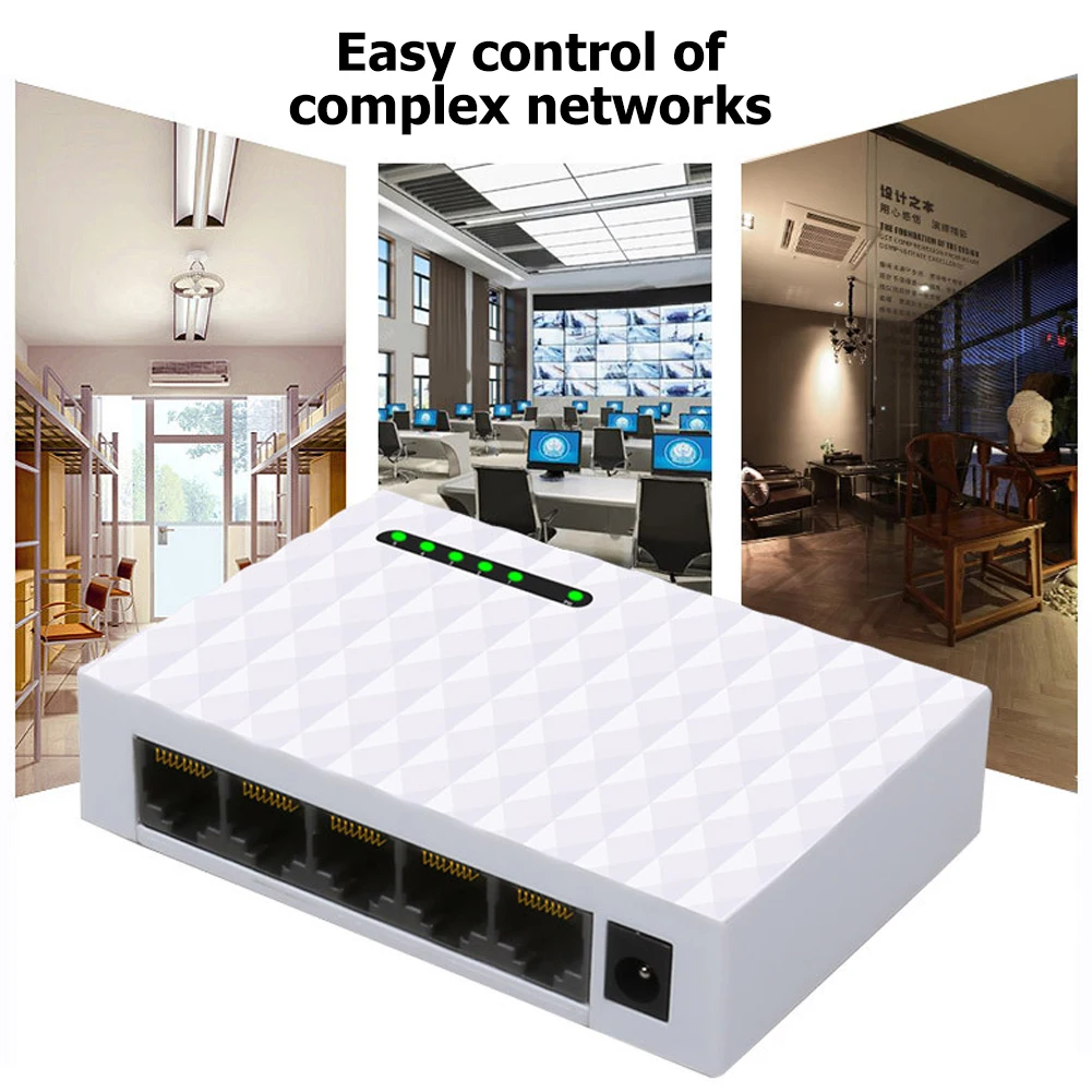 5 Port Gigabit Network Switch 1000Mbps RJ45 LAN Desktop Fast Ethernet Switching HUB Shunt with EU/US Power Adapter for Monitor