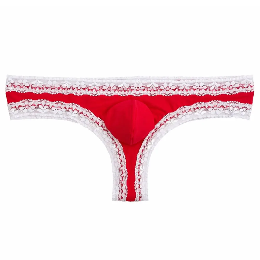 1pc Men Lace G-strings Briefs Bulge Pouch Low Rise Underwear Thongs Erotic Lingerie Sexy Breathable Lace Mesh Pantie