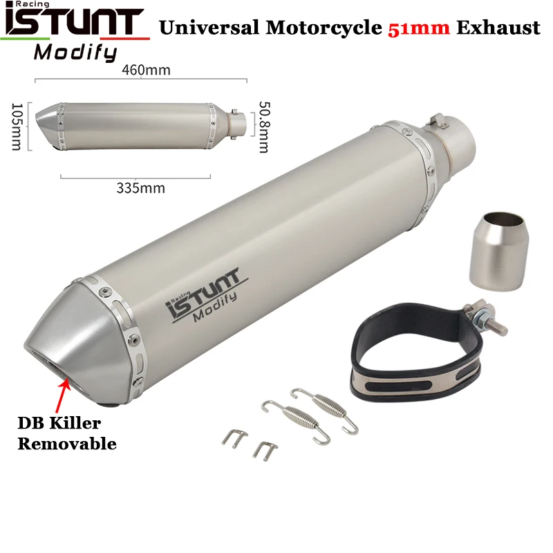 460mm Motorcycle Exhaust Universal 51mm Escape Pipe For CBR300 MT-03 XMA 250 Z1000 Dirt Bike Modify Muffler DB Killer Removable