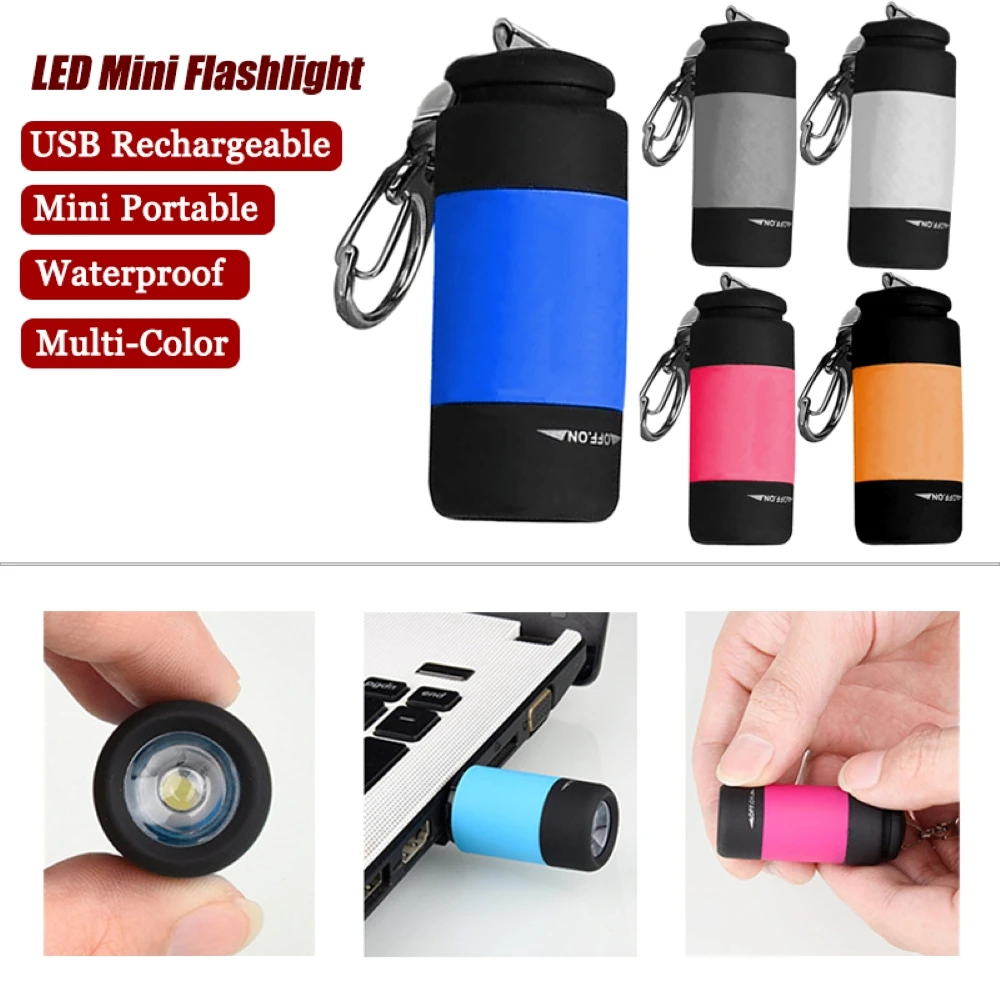 Led Mini Torch Light Portable USB Rechargeable Pocket LED Flashlight Keychain Torch Lamp Lantern Outdoor Hiking Camping Lighting