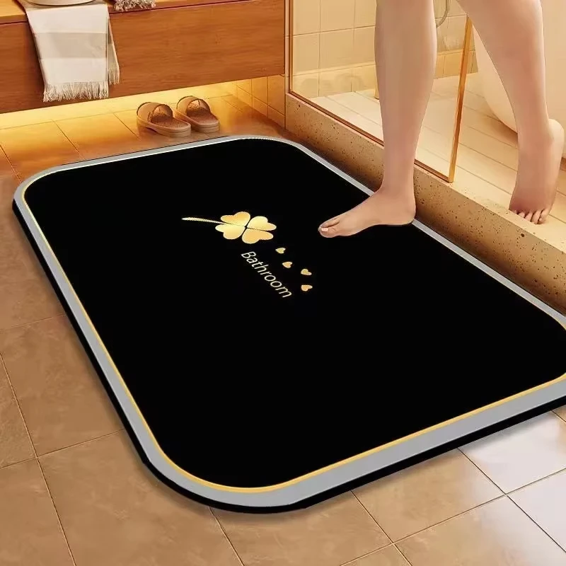 VIKAMA 1PC Quick-Dry Bathroom Mat Non-Slip Water-Absorbing Diatom Mud Floor Rug Geometric Design Doormat