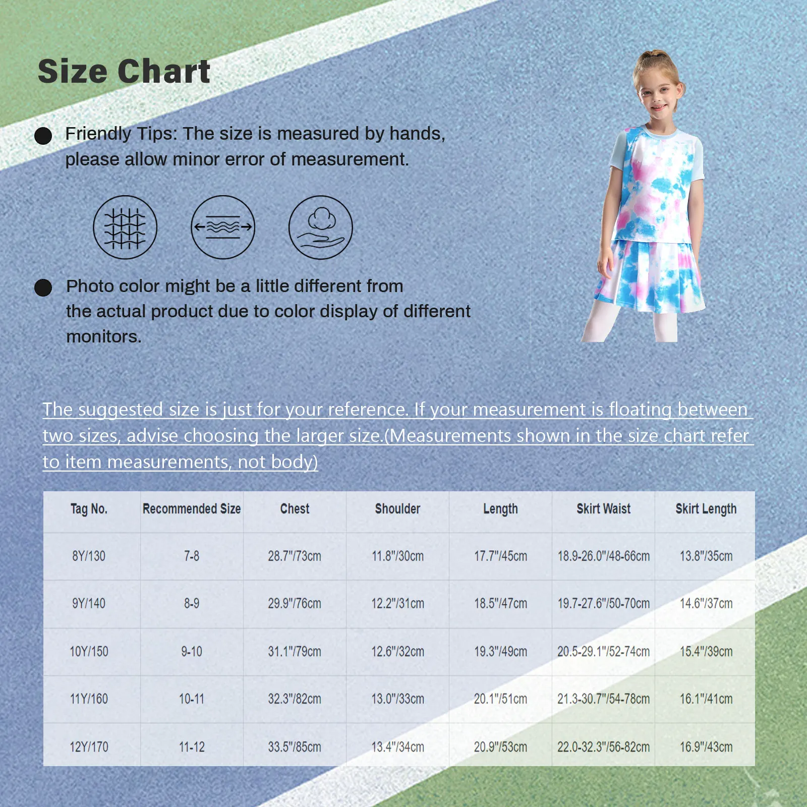 بدلة تنس للأطفال البنات مكونة من قطعتين بدلة رياضية لتنس الريشة طقم رياضي سريع الجفاف تي شيرت رياضي مع تنورة مكشكشة
