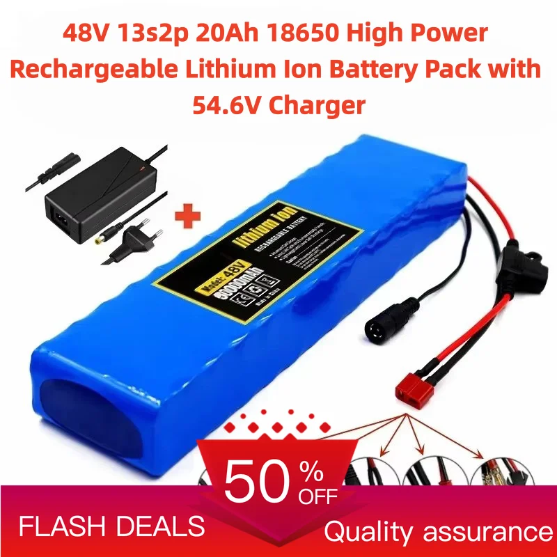 48V 13s2p 20Ah 18650 High Power Rechargeable Lithium Ion Battery Pack with 54.6V Charger