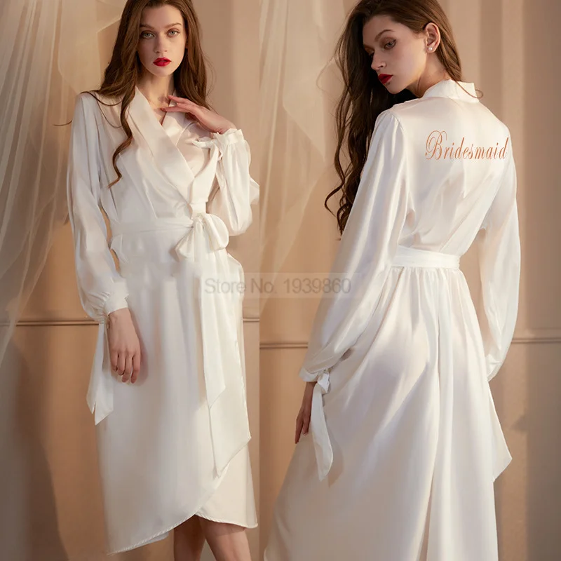 Rayon Bridal Robes Women Embroidery Letter Nightwear Bridesmaid Wedding Intimate Lingerie Kimono Bathrobes Gown Sexy Night Dress