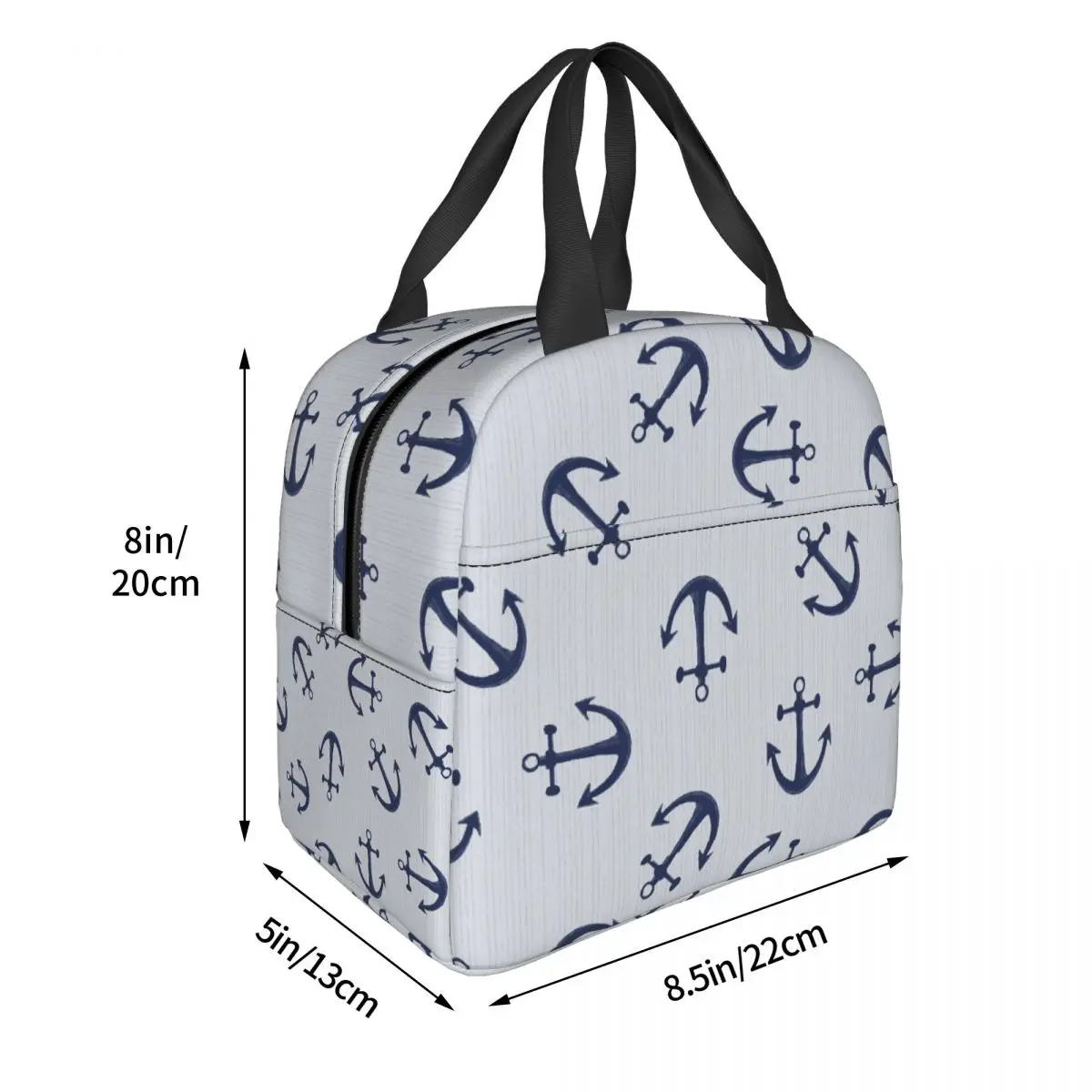 Maritime Pattern Of Blue Anchors On Light Gray Insulated Lunch Bag for Women Children Portable Food Boxes Thermal Lunch Box Tote